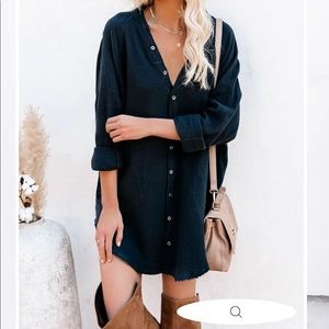 KENNEDY COTTON POCKETED BUTTON DOWN TUNIC - CHARCOAL